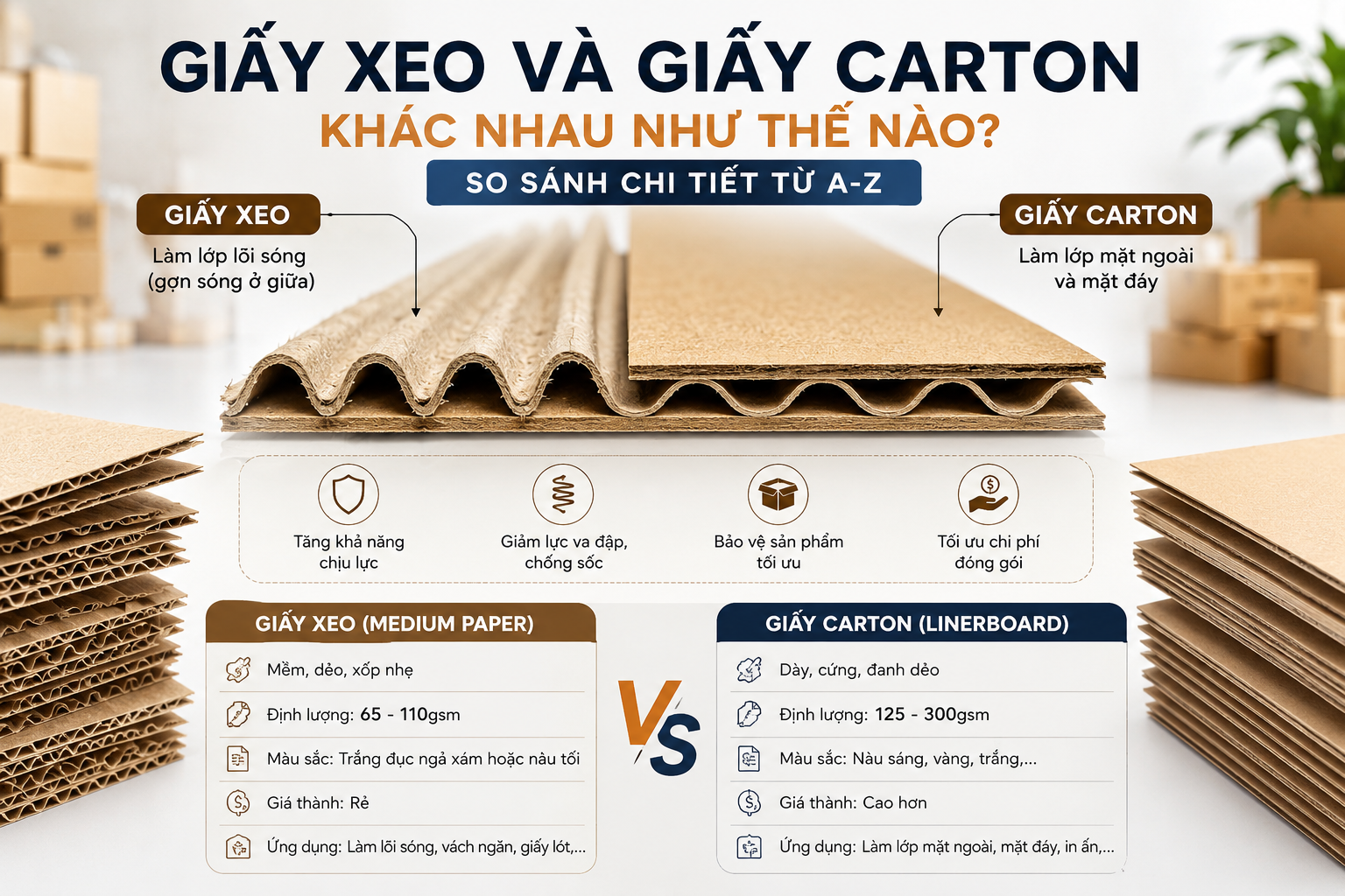 6 Điểm khác nhau dễ nhận biết giữa giấy xeo và giấy carton